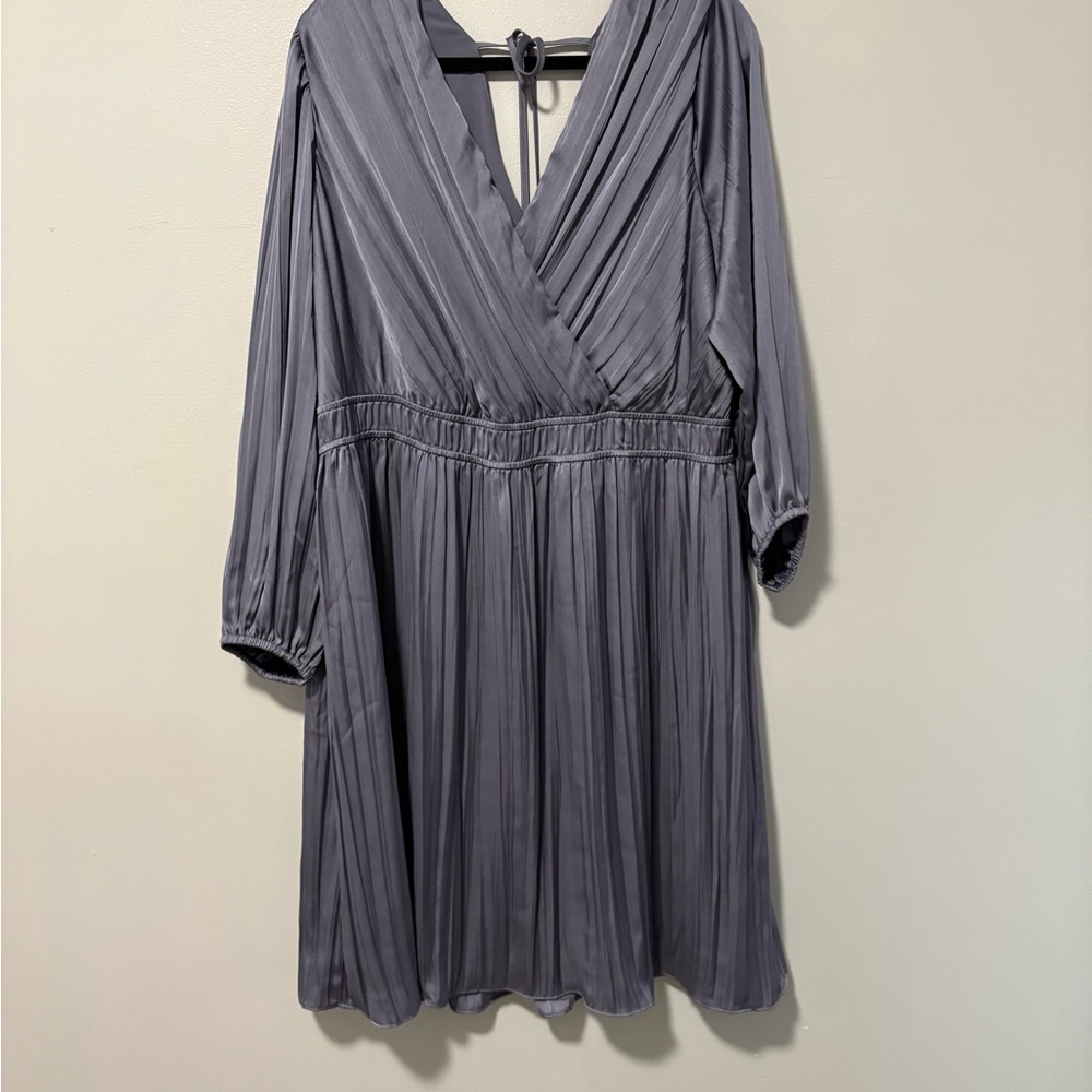 Gray Pleated V-Neck Women’s Dress